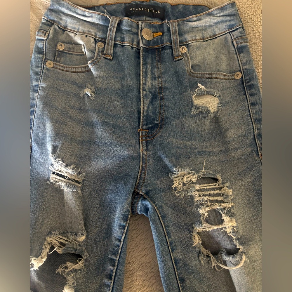 Aeropostale Women's Light Blue Distressed Boyfriend Jeans
